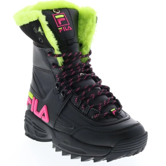 NWT Fila Disruptor Neon Faux Fur Lined Winter Boots Size 7 - Picture 1 of 9